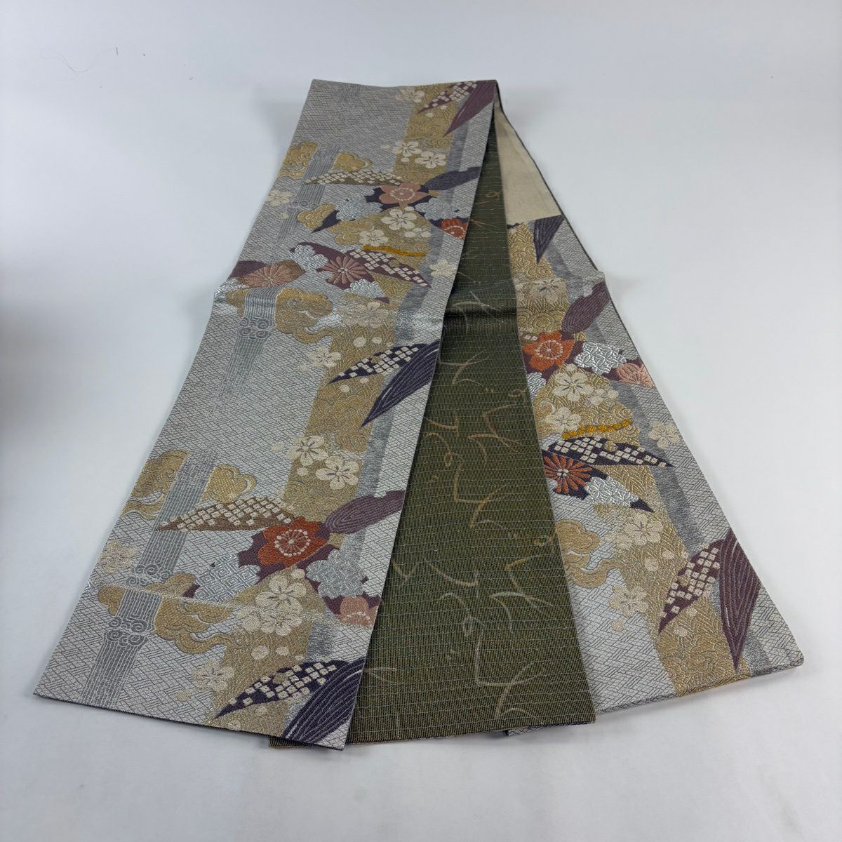 袋帶 名品級 松樹竹子梅花 櫻花 金絲 銀絲 銀色 六通 純蠶絲
