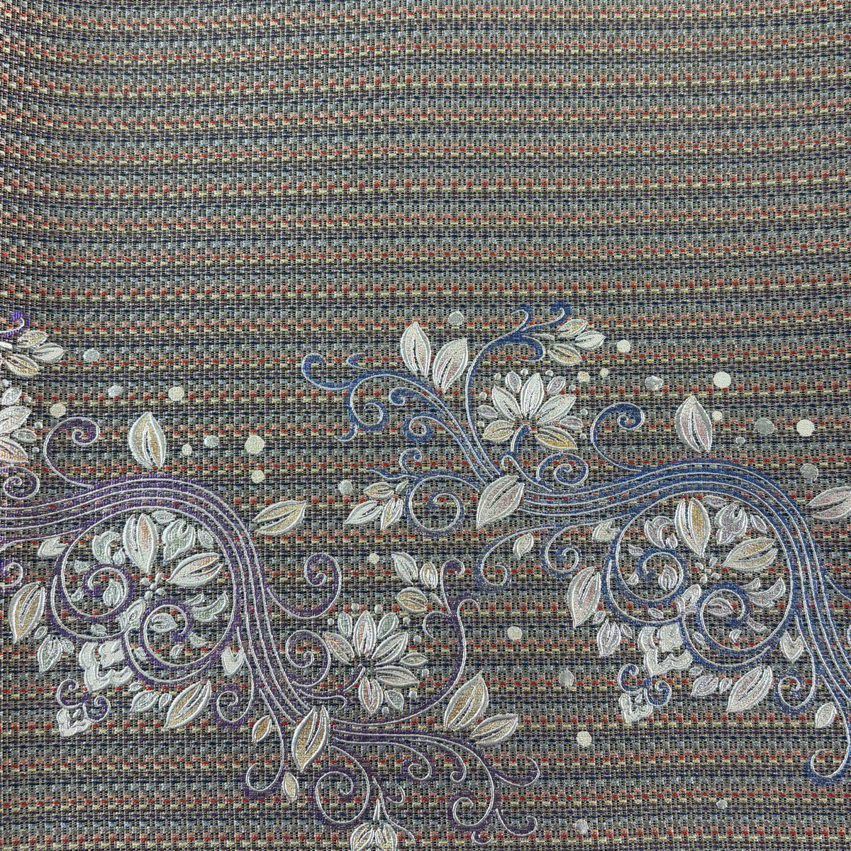 【美品】 袋帶 名品級 花唐草紋 縞模樣 銀線 金銀彩 灰紫 お太鼓圖案 純蠶絲