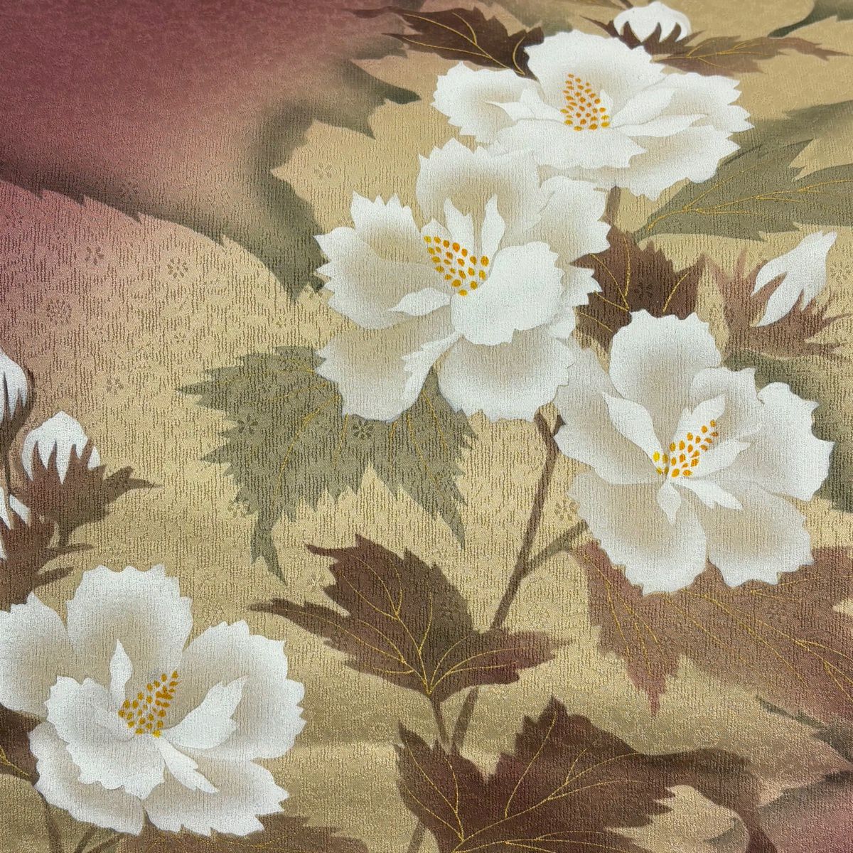袋帶 名品級 丹下雄介 落款 あり 大和 草花紋 輪廓 金彩裝飾 紅紫 お太鼓圖案 純蠶絲