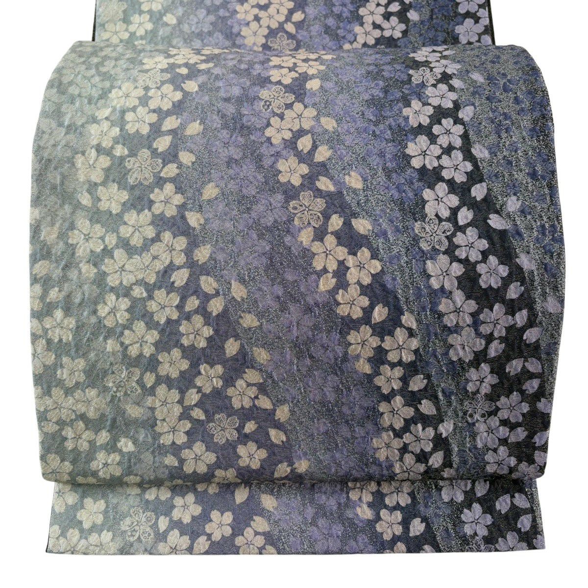 【美品】 袋帶 名品級 雙面 櫻花 雪輪 金絲 ふくれ織 紫色 大鼓圖案 純蠶絲