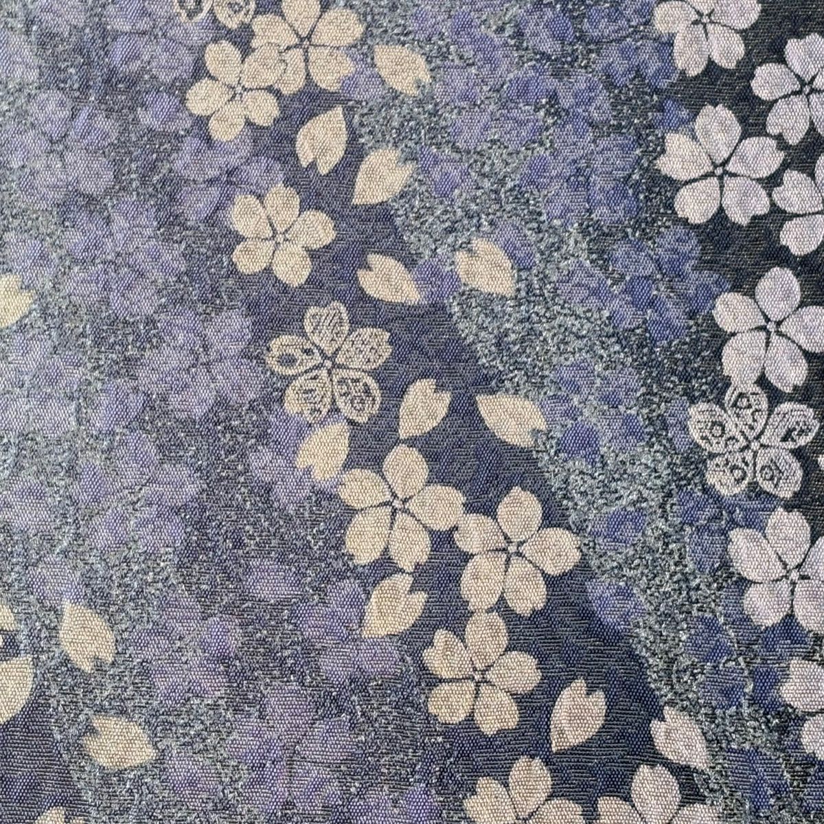 【美品】 袋帶 名品級 雙面 櫻花 雪輪 金絲 ふくれ織 紫色 大鼓圖案 純蠶絲