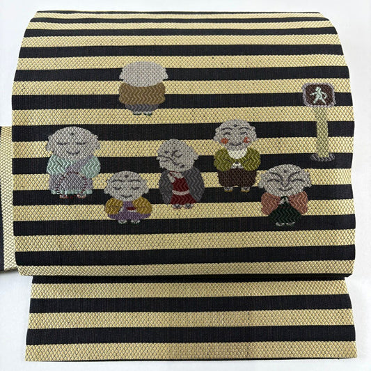 【美品】名古屋帶 名品級 地藏 信號 金絲 黑 純蠶絲