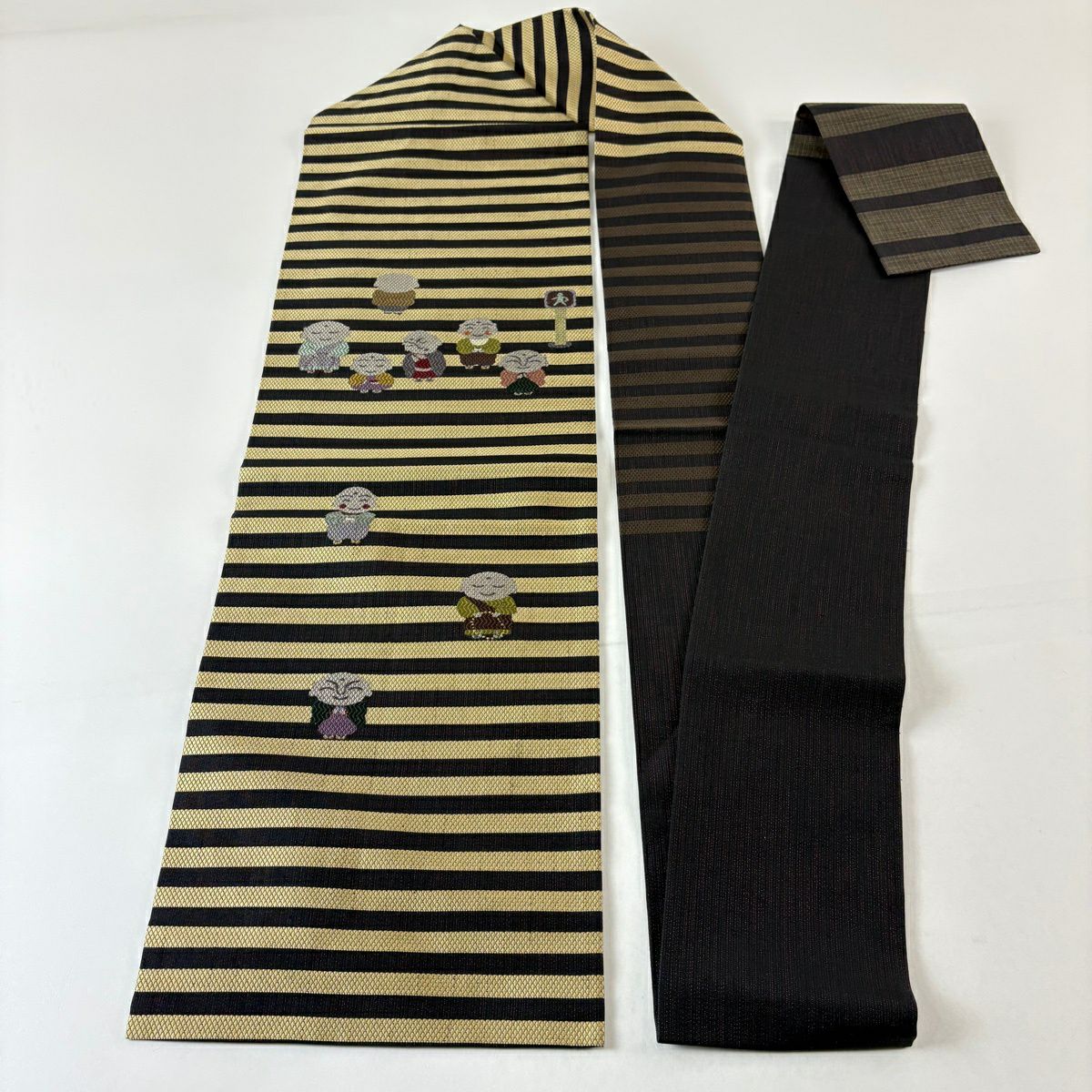 【美品】名古屋帶 名品級 地藏 信號 金絲 黑 純蠶絲