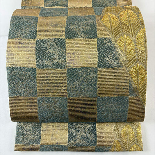 袋帶 名品級 若松樹 市松樹 金絲 金金箔 金 六通 純蠶絲