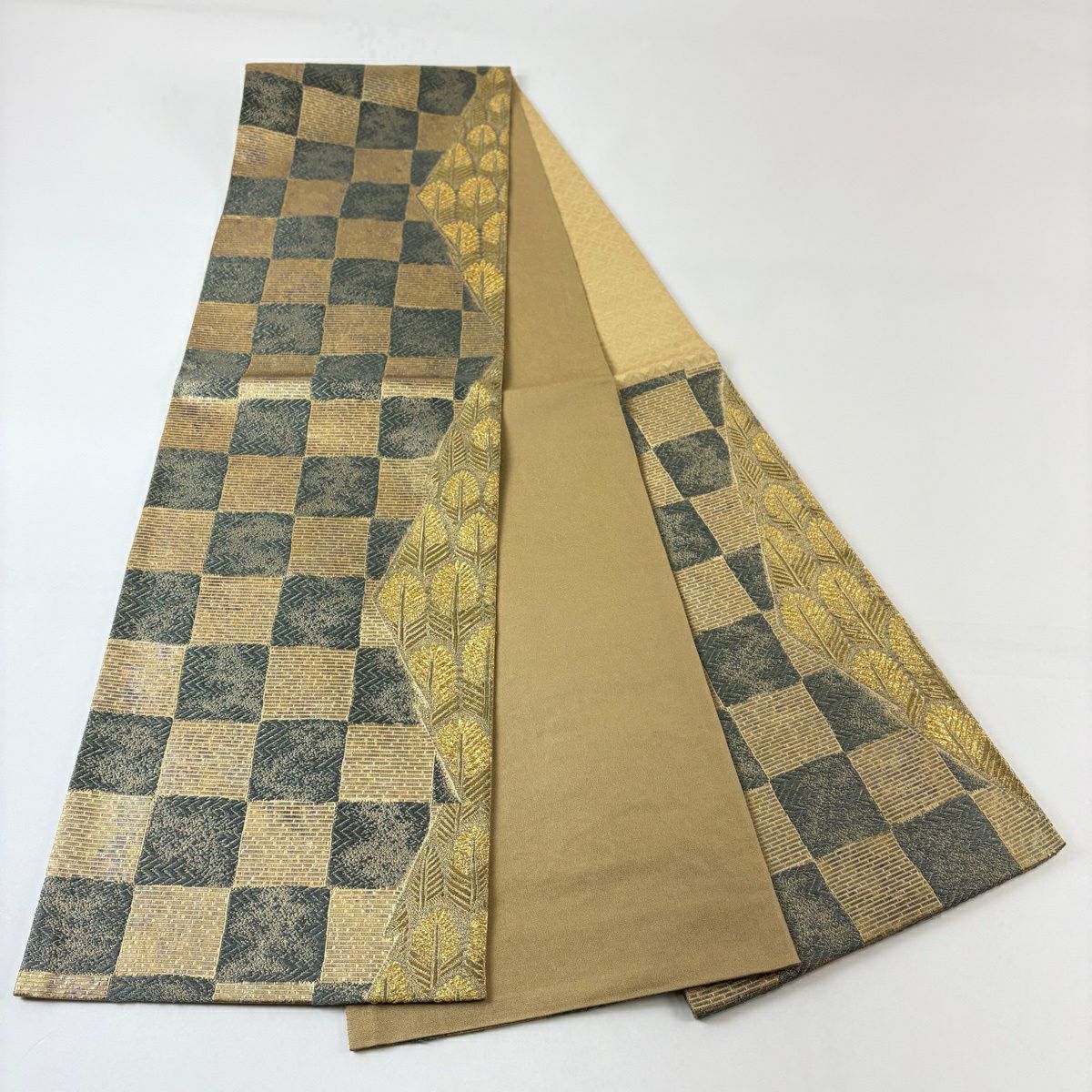 袋帶 名品級 若松樹 市松樹 金絲 金金箔 金 六通 純蠶絲