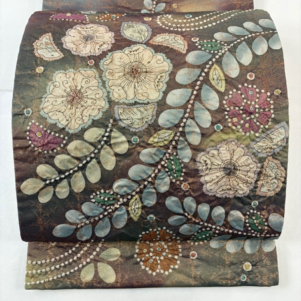 【美品】 袋帶 名品級 落款あり 辻花染 金金箔 紅紫 お太鼓柄 純蠶絲