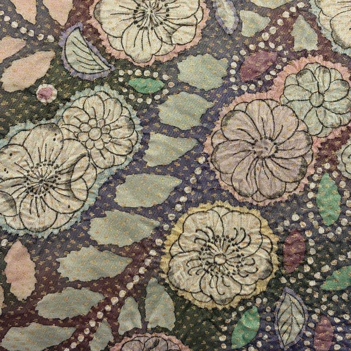 【美品】 袋帶 名品級 落款あり 辻花染 金金箔 金通 灰紫 お太鼓柄 純蠶絲