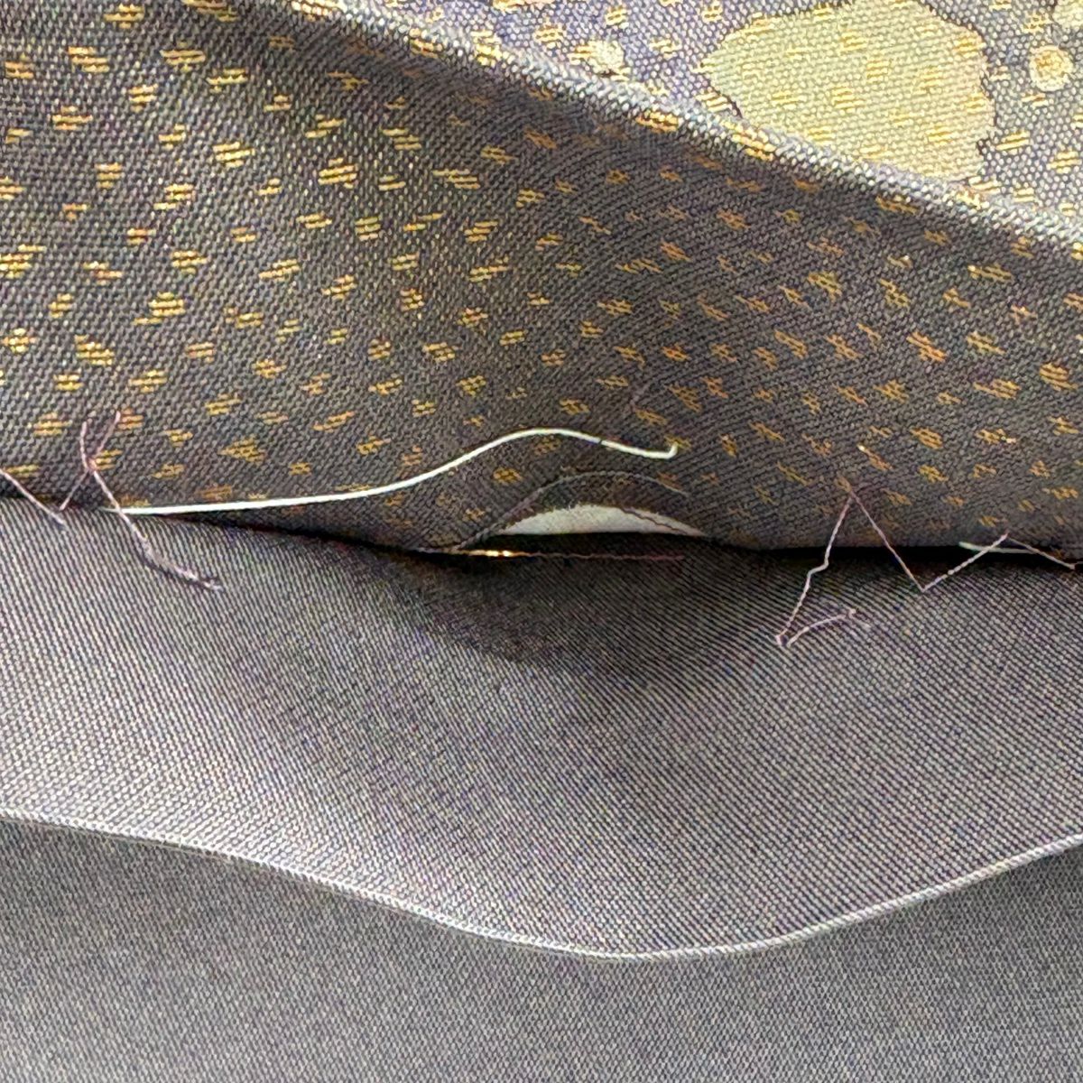 【美品】 袋帶 名品級 落款あり 辻花染 金金箔 金通 灰紫 お太鼓柄 純蠶絲