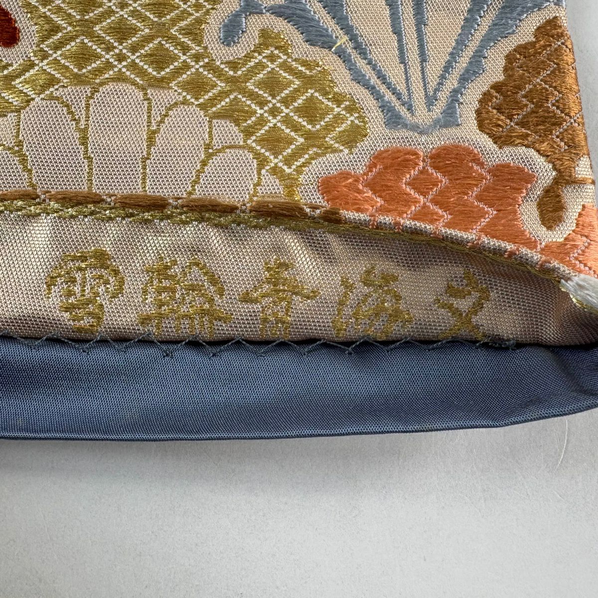 袋帶 名品級 雪輪青海文 金金箔 唐織 米色 六通 純蠶絲