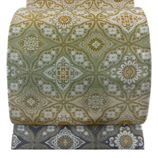 【美品】 袋帶 名品級 七寶紋 華紋 金絲 京・翔寶 米色 六通 純蠶絲