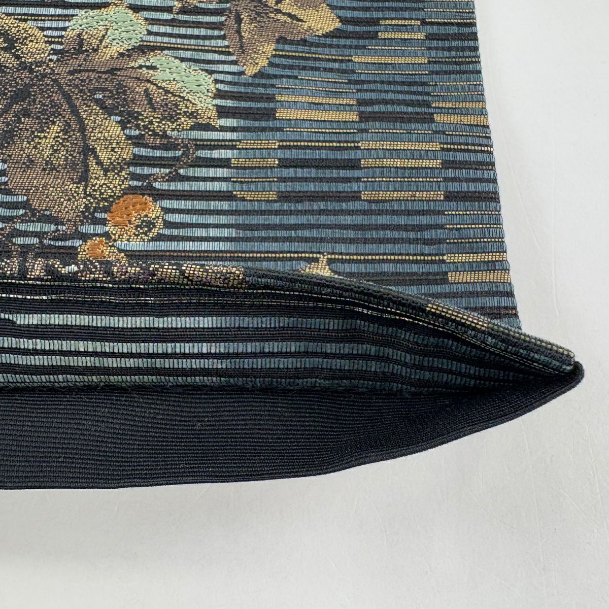 【美品】 袋帶 名品級 葡萄 市松樹 金銀彩 灰綠 六通 純蠶絲