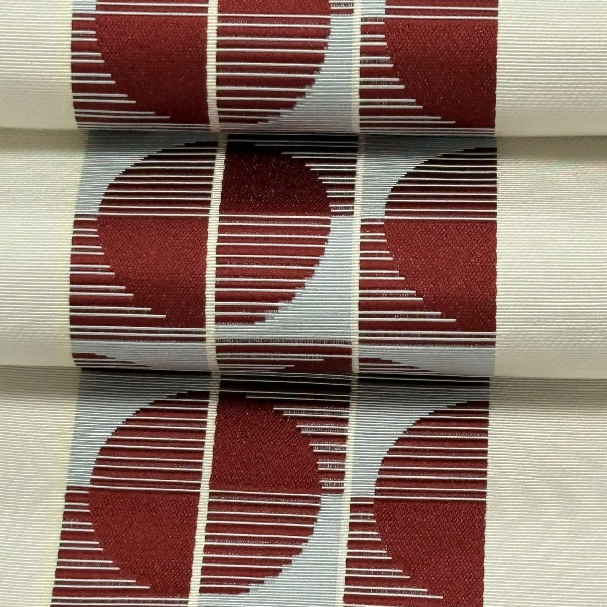 半幅帶 秀品級 博多織 證書 雅 縞 幾何 灰白 純蠶絲
