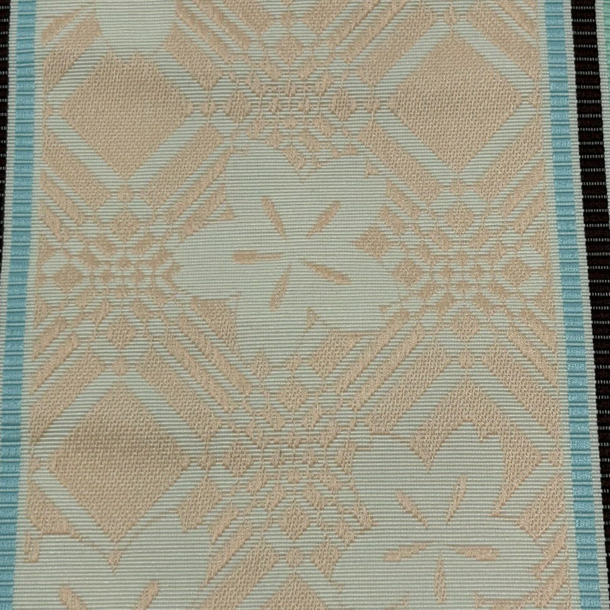 【美品】半幅帶 秀品級 樱花 斜格子 灰綠 純蠶絲