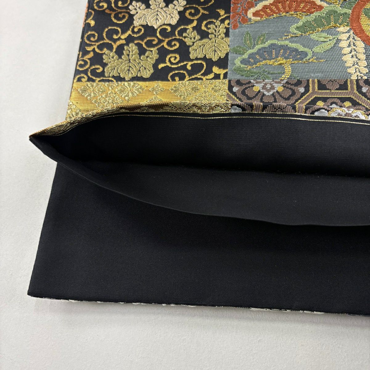 袋帶 名品級 草花紋紋 蜀江文 金銀彩 金金箔 黑 六通 純蠶絲
