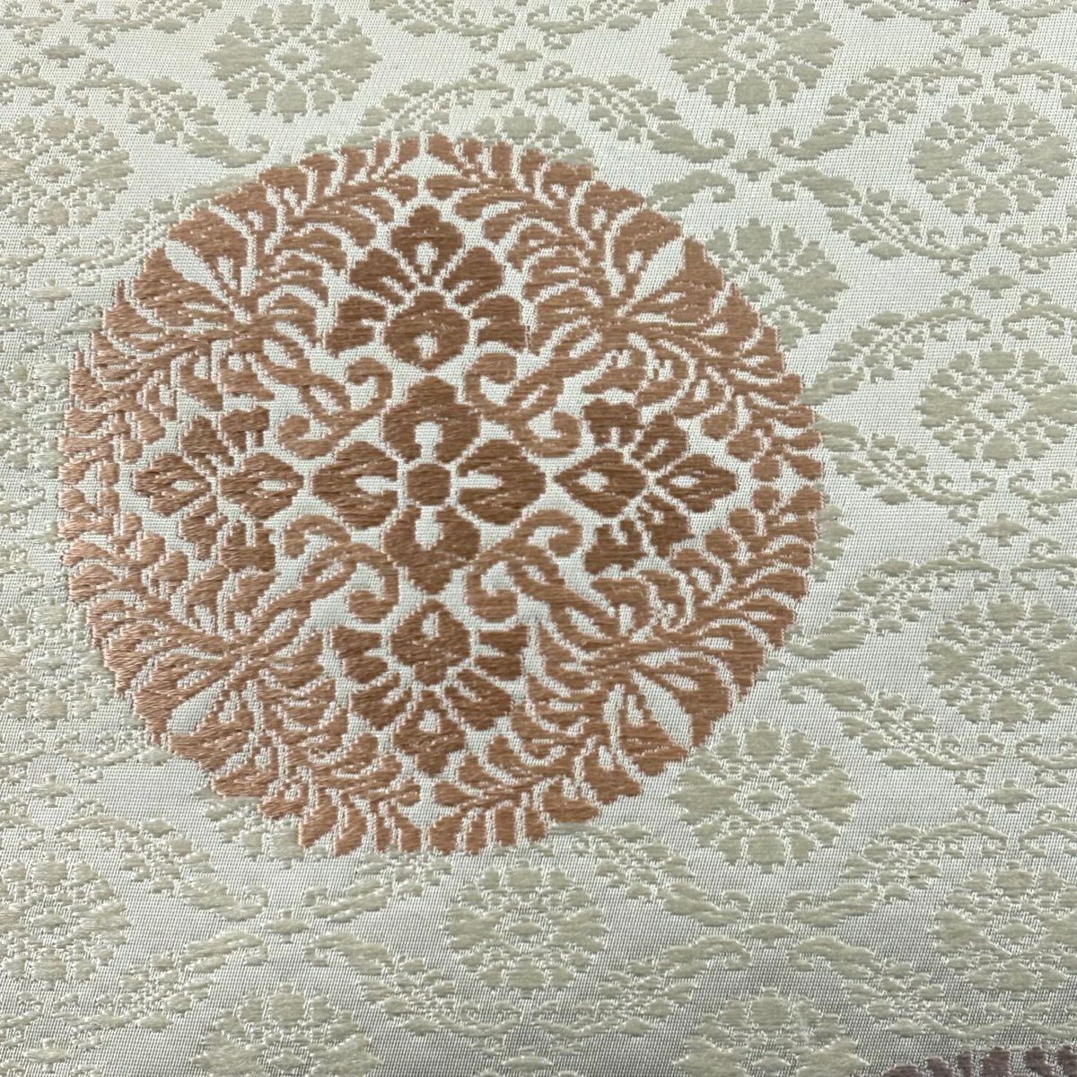 【美品】 袋帶 名品級 關西仕立 華紋 銀通 唐織 奶油 六通 純蠶絲