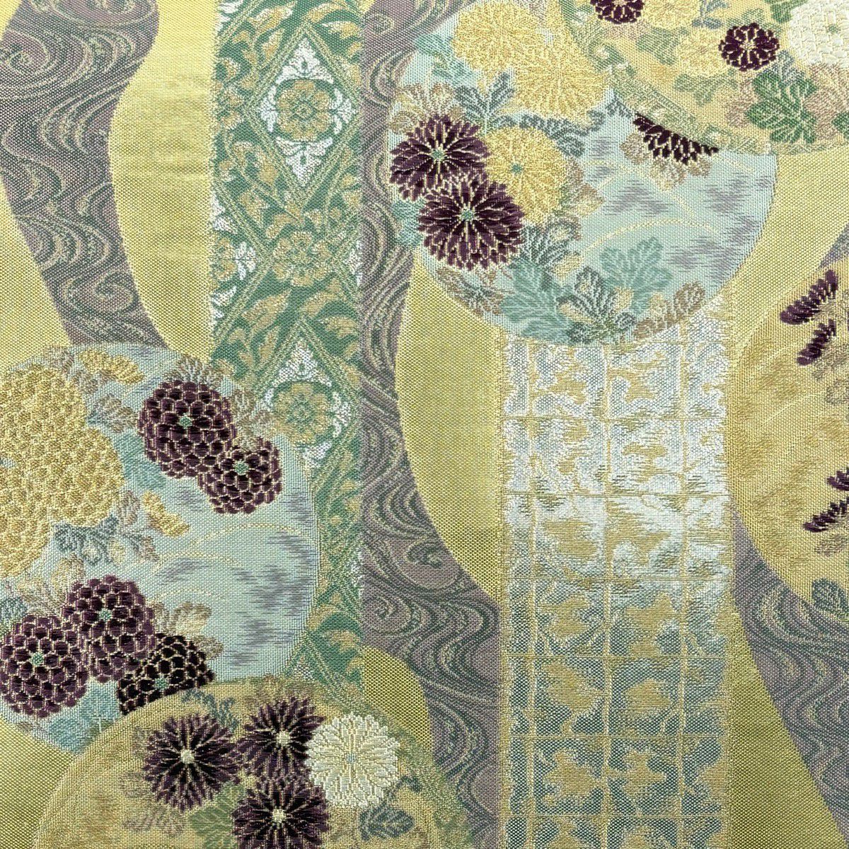 【美品】 袋帶 名品級 菊花 圓文 金絲 金金箔 金 六通 純蠶絲