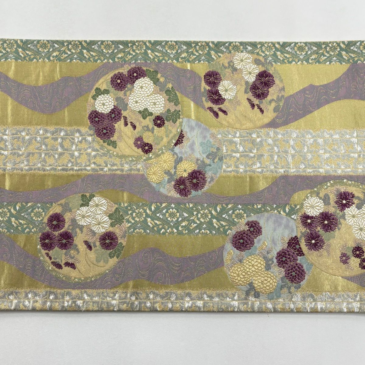 【美品】 袋帶 名品級 菊花 圓文 金絲 金金箔 金 六通 純蠶絲