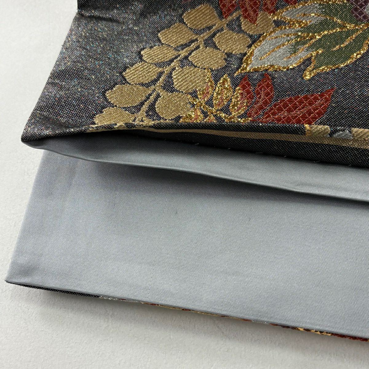 袋帶 名品級 牡丹 藤 金金箔 銀通 黑灰 六通 純蠶絲