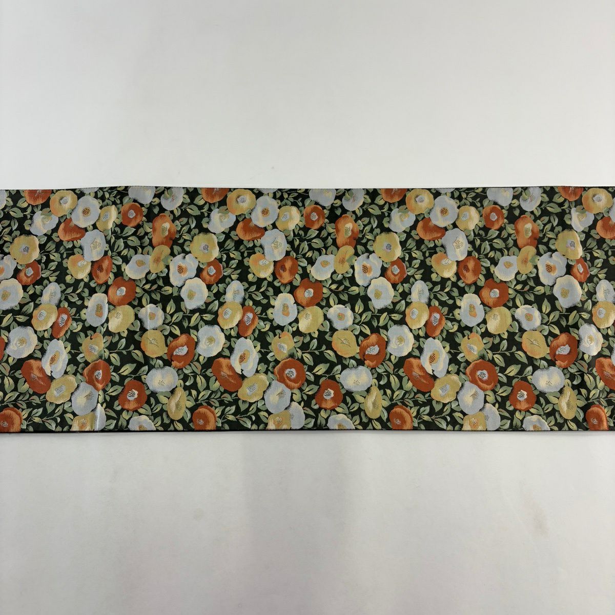 【美品】 袋帶 名品級 椿 墨 黑 全通 純蠶絲