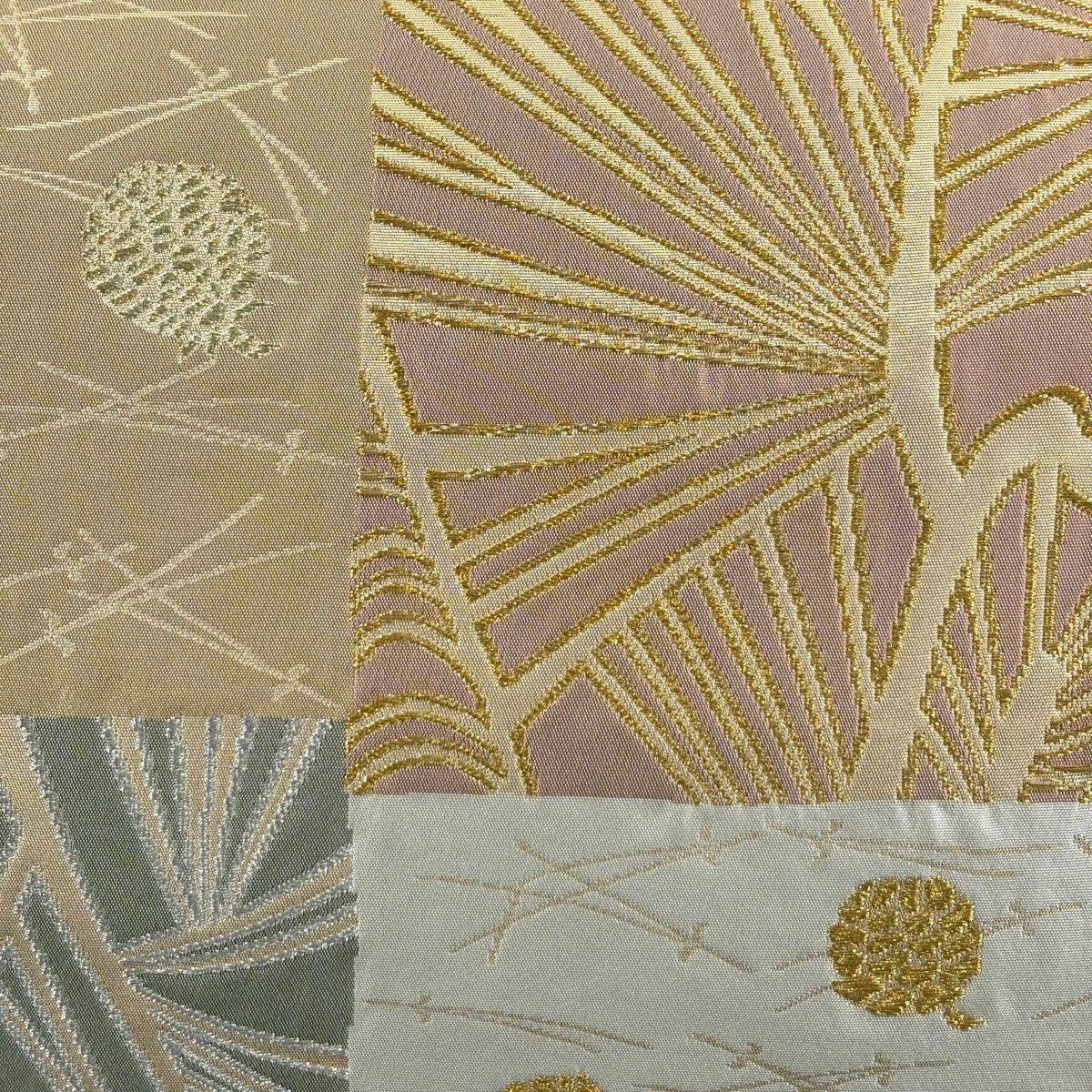 【美品】 袋帶 名品級 祥園 落款あり 松樹笠 松樹葉 金銀彩 金金箔 青灰 深藍色 六通 純蠶絲