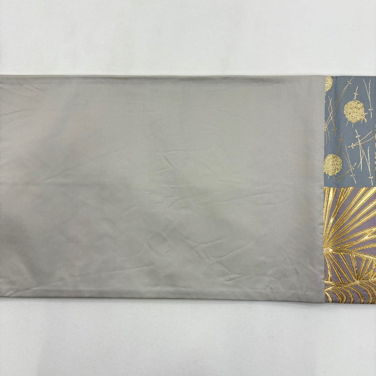 【美品】 袋帶 名品級 祥園 落款あり 松樹笠 松樹葉 金銀彩 金金箔 青灰 深藍色 六通 純蠶絲