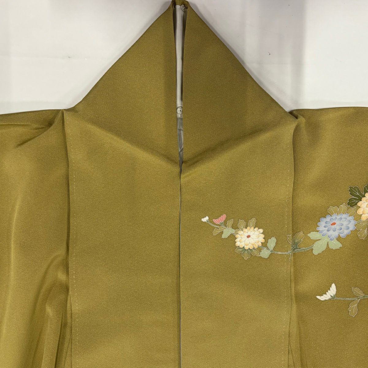 訪問服 身長168cm 袖長67.5cm L 雙層 落款有 枝花 松樹梅花 漸變 鶯色 純蠶絲 秀品級 一個紋