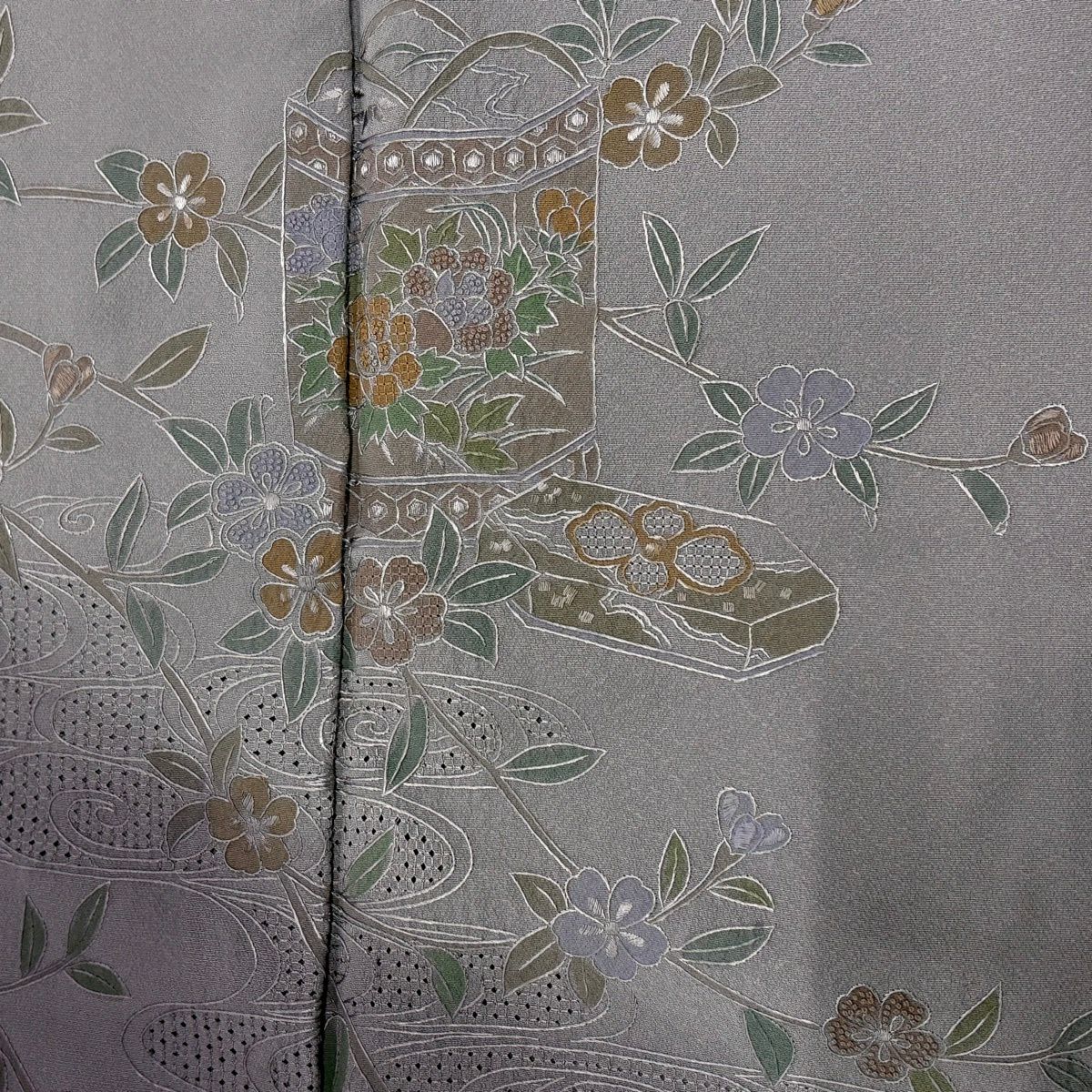 【美品】 付下 身長156cm 袖長63cm S 雙層 貝桶 櫻花 刺繡 漸層 灰紫 純蠶絲 秀品級 一つ紋