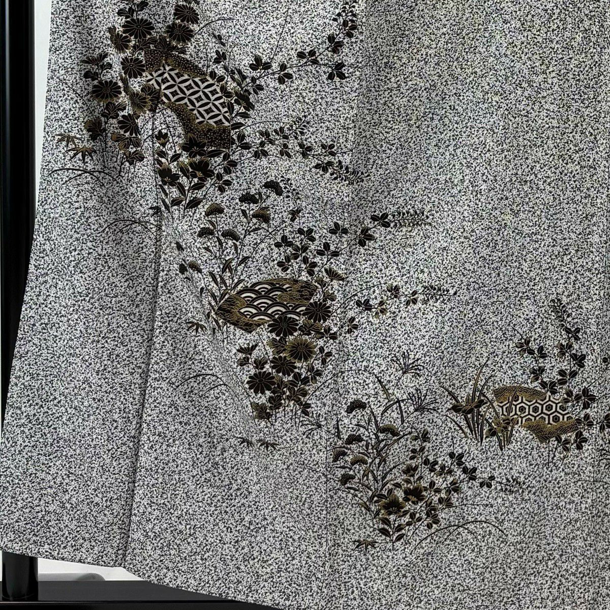 【美品】 付下 身長157.5cm 袖長63.5cm S 雙層 秋草 有職紋樣 金銀彩 黑灰 純蠶絲 優品級