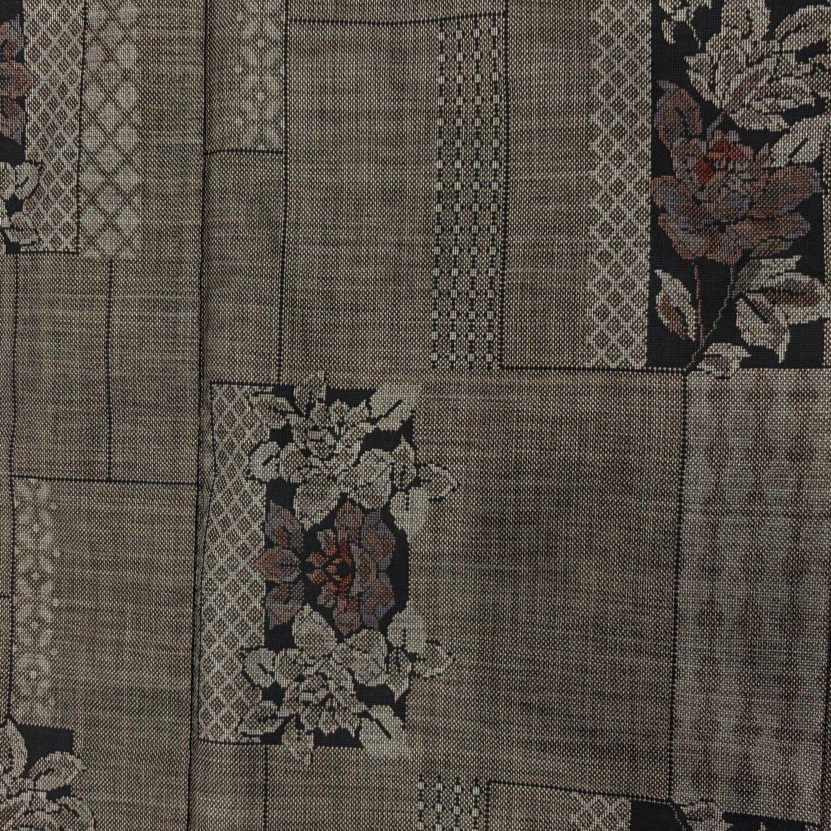 【美品】 紬織 身長159cm 袖長67.5cm L 雙層 背抜 草花紋紋 短冊 灰茶 純蠶絲 秀品級