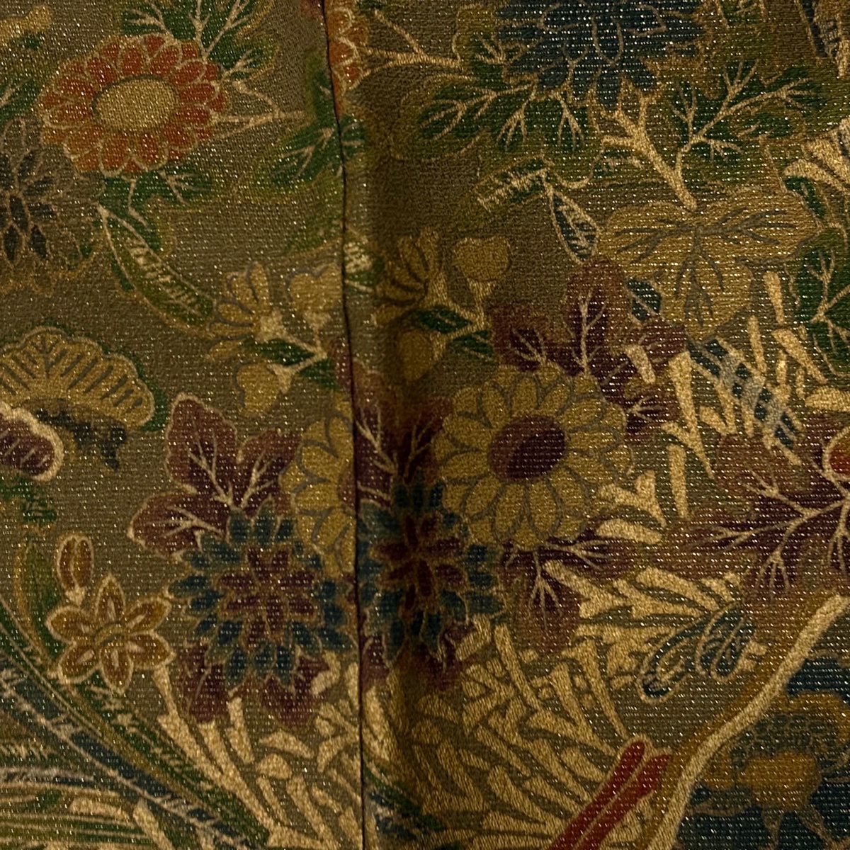 訪問服 身長155.5cm 袖長65cm M 雙層 道長取 花鳥 金通し 金銀彩 茶綠 純蠶絲 秀品級 一つ紋