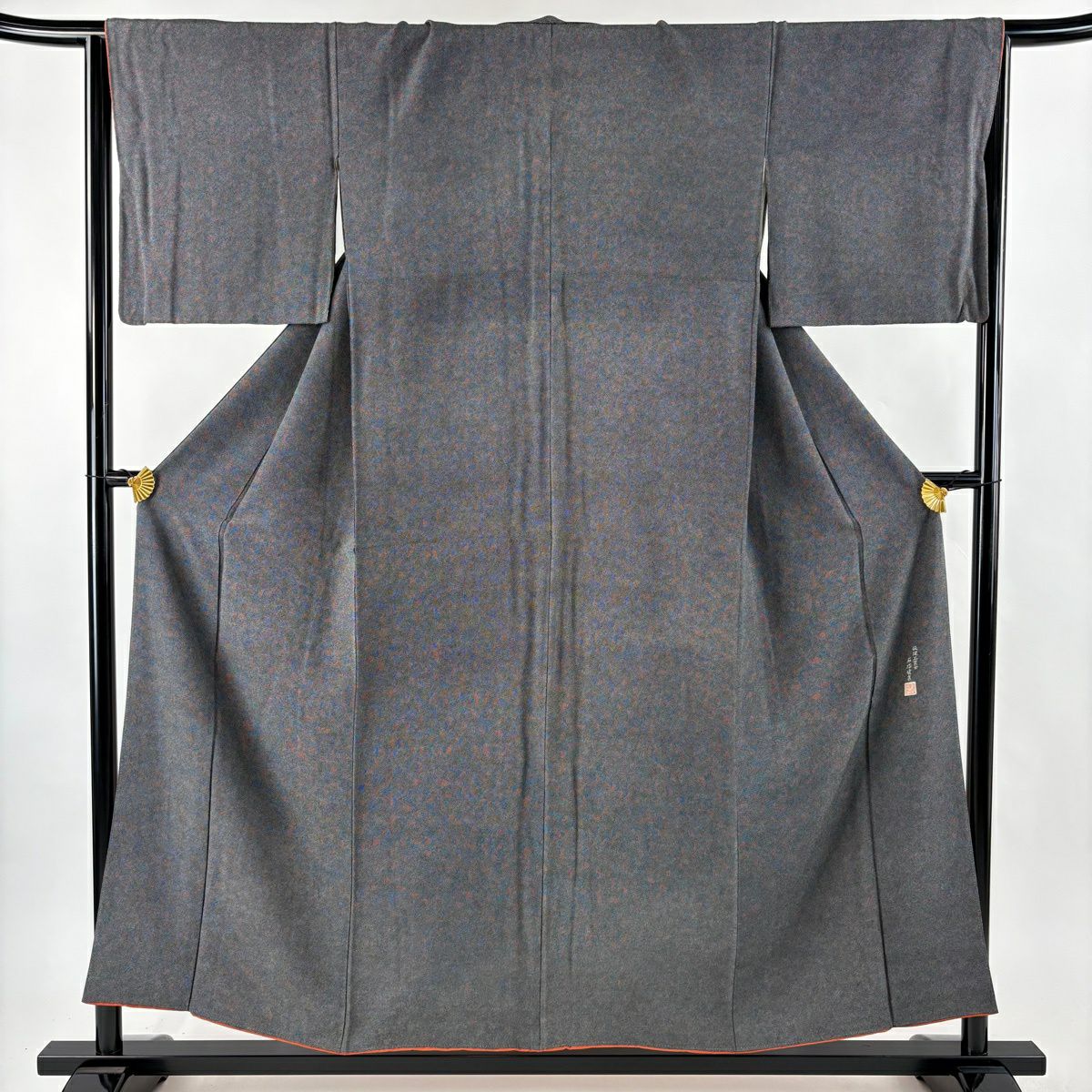 江戶小紋 身長153.5cm 袖長65.5cm M 雙層 附有落款 鮫花紋 黑灰 純蠶絲 優品級
