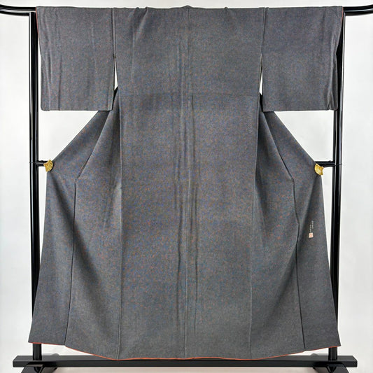 江戶小紋 身長153.5cm 袖長65.5cm M 雙層 附有落款 鮫花紋 黑灰 純蠶絲 優品級