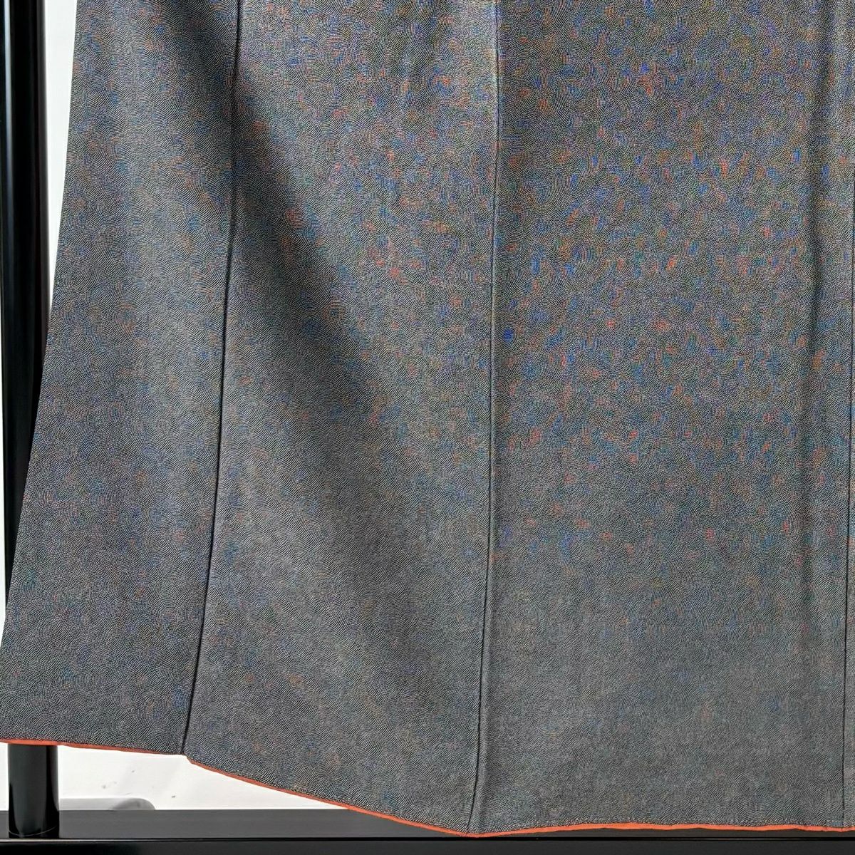 江戶小紋 身長153.5cm 袖長65.5cm M 雙層 附有落款 鮫花紋 黑灰 純蠶絲 優品級