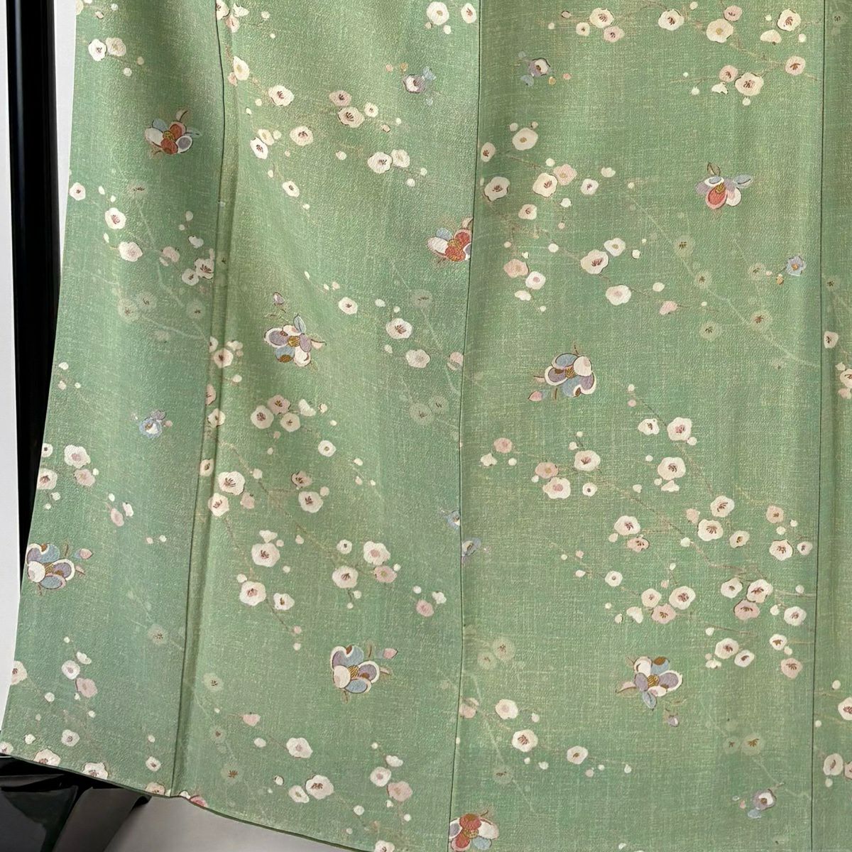 小紋 身長164.5cm 袖長67.5cm L 雙層 椿 枝梅花 金銀彩 淺綠 純蠶絲 秀品級