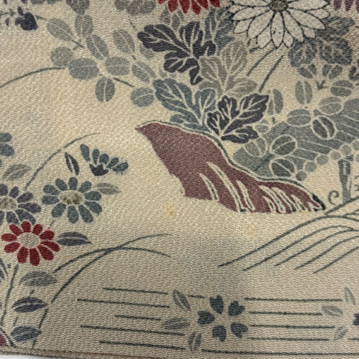 訪問服 身長155.5cm 袖長62cm S 雙層 家屋 松樹竹子梅花 縮緬 米色 純蠶絲 秀品級