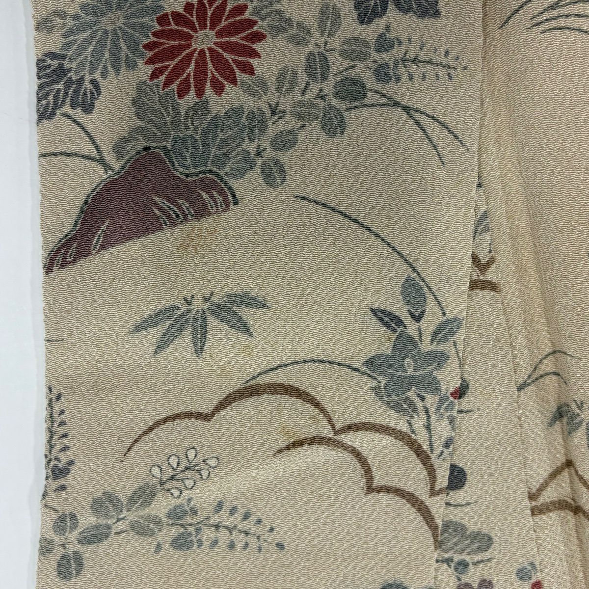 訪問服 身長155.5cm 袖長62cm S 雙層 家屋 松樹竹子梅花 縮緬 米色 純蠶絲 秀品級