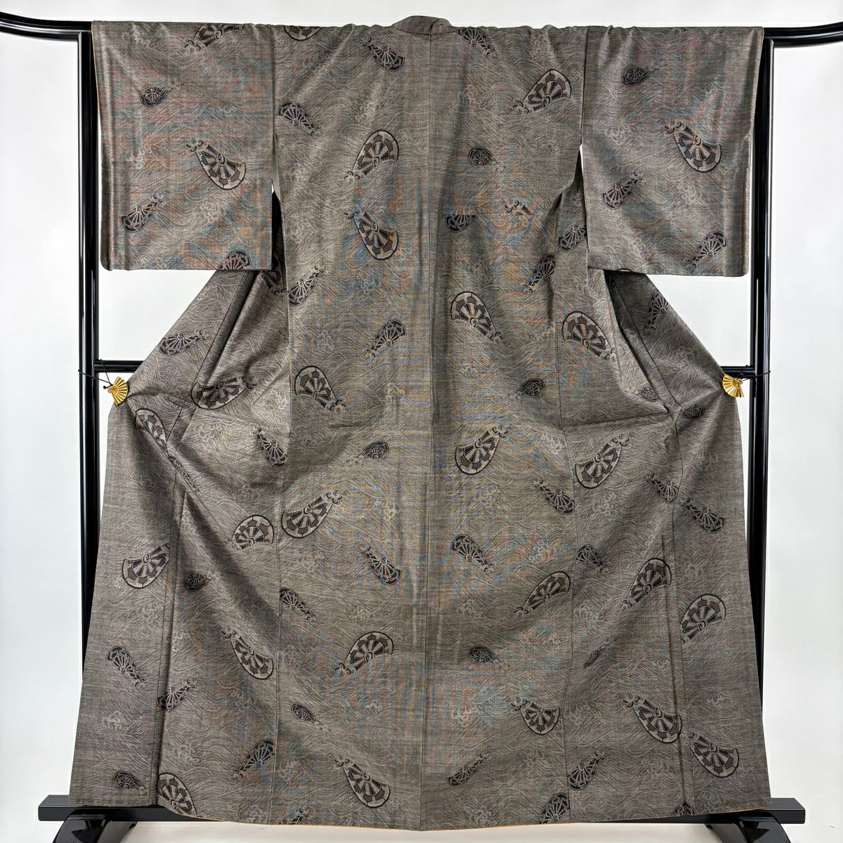 紬織 身長164.5cm 袖長66cm M 雙層 片輪車 波 焦茶 純蠶絲 秀品級