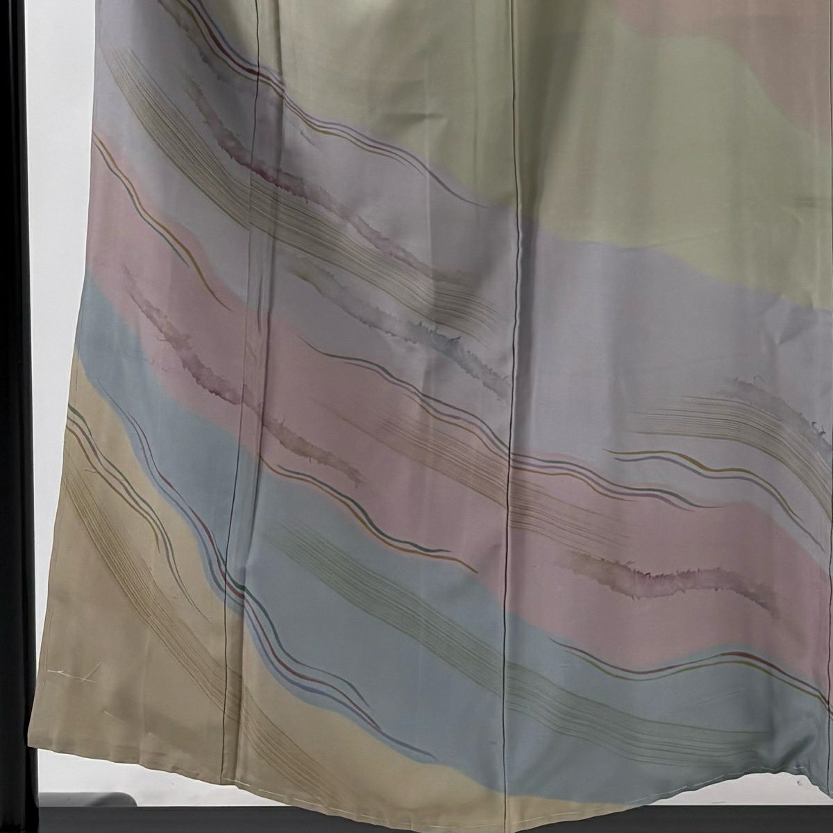 【美品】訪問服 身長155cm 袖長62cm S 雙層 紬織織 落款あり 幾何學圖案 染分 薄小豆 純蠶絲 秀品級