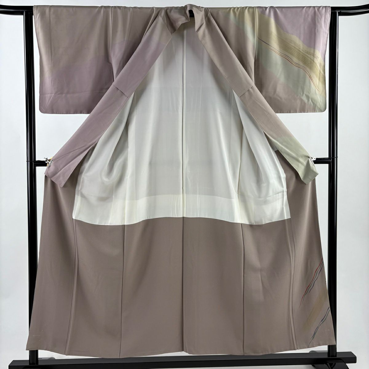【美品】訪問服 身長155cm 袖長62cm S 雙層 紬織織 落款あり 幾何學圖案 染分 薄小豆 純蠶絲 秀品級