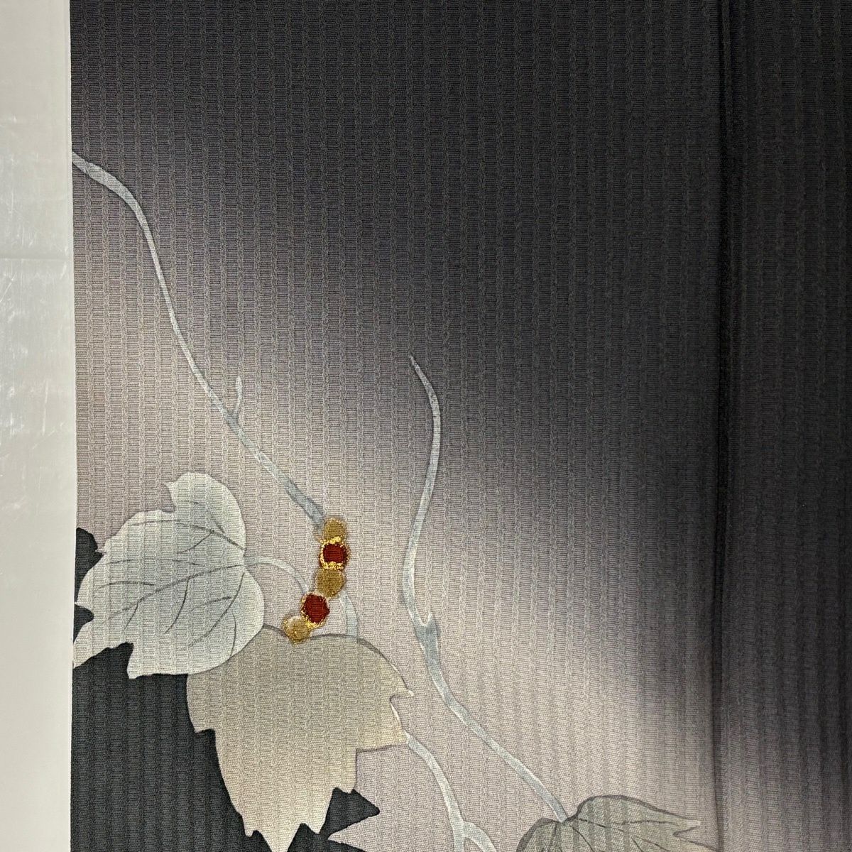 訪問服 身長170cm 袖長65.5cm M 雙層 葉與果實 輪廓 金銀彩 漸層 黑灰 純蠶絲 優品級