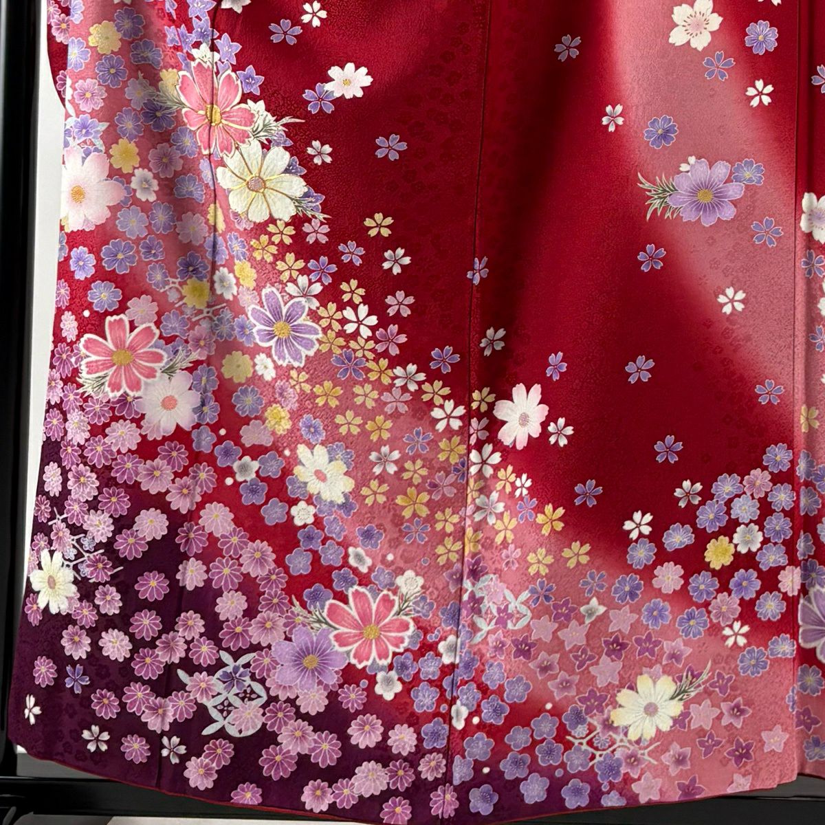 【美品】振袖禮服 身長157cm 袖長63cm S 雙層 秋櫻 櫻花 金絲 金銀彩 紅 純蠶絲 秀品級