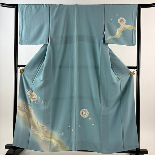 付下 身長159.5cm 袖長63.5cm S 雙層 華紋 花唐草紋 金絲 金銀彩 水藍 純蠶絲 秀品級