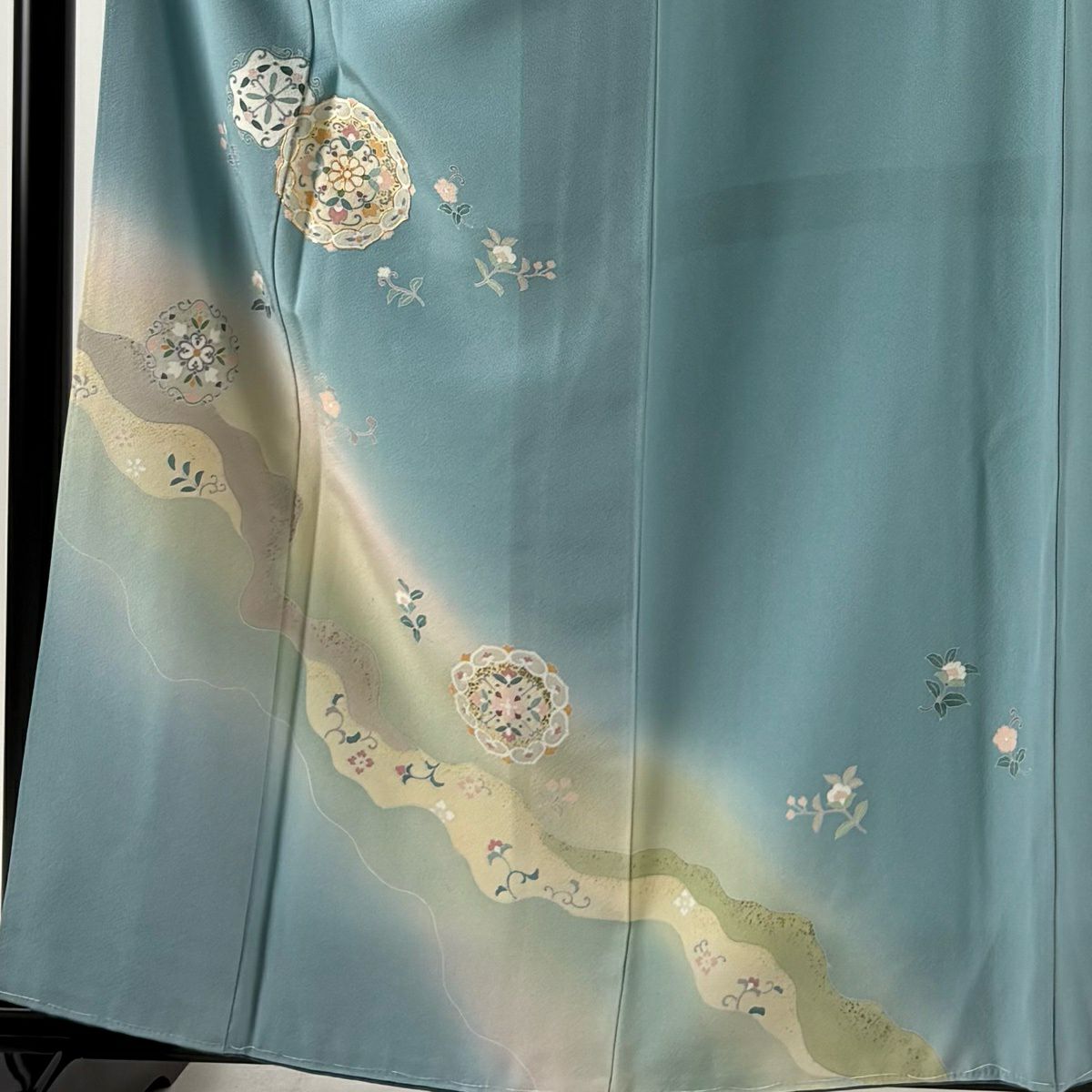 付下 身長159.5cm 袖長63.5cm S 雙層 華紋 花唐草紋 金絲 金銀彩 水藍 純蠶絲 秀品級