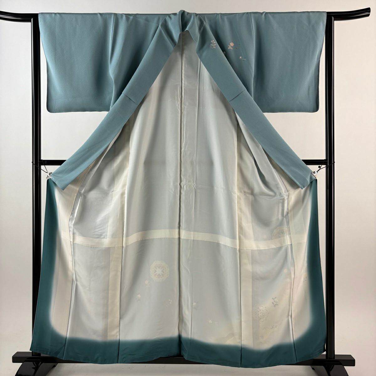 付下 身長159.5cm 袖長63.5cm S 雙層 華紋 花唐草紋 金絲 金銀彩 水藍 純蠶絲 秀品級