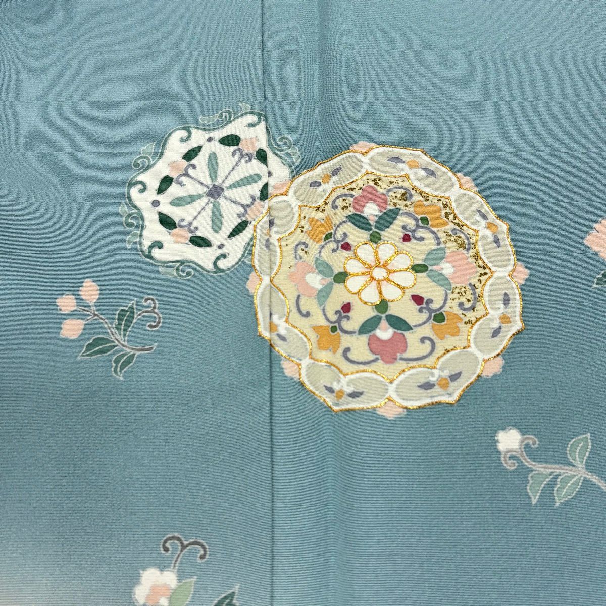 付下 身長159.5cm 袖長63.5cm S 雙層 華紋 花唐草紋 金絲 金銀彩 水藍 純蠶絲 秀品級