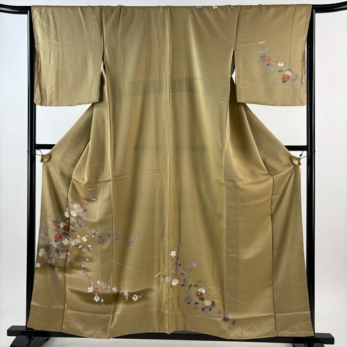 訪問服 身長157cm 袖長66.5cm M 雙層 枝梅花 菊花 金銀彩 漸層 米色 純蠶絲 優品級