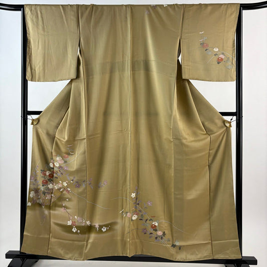 訪問服 身長157cm 袖長66.5cm M 雙層 枝梅花 菊花 金銀彩 漸層 米色 純蠶絲 優品級