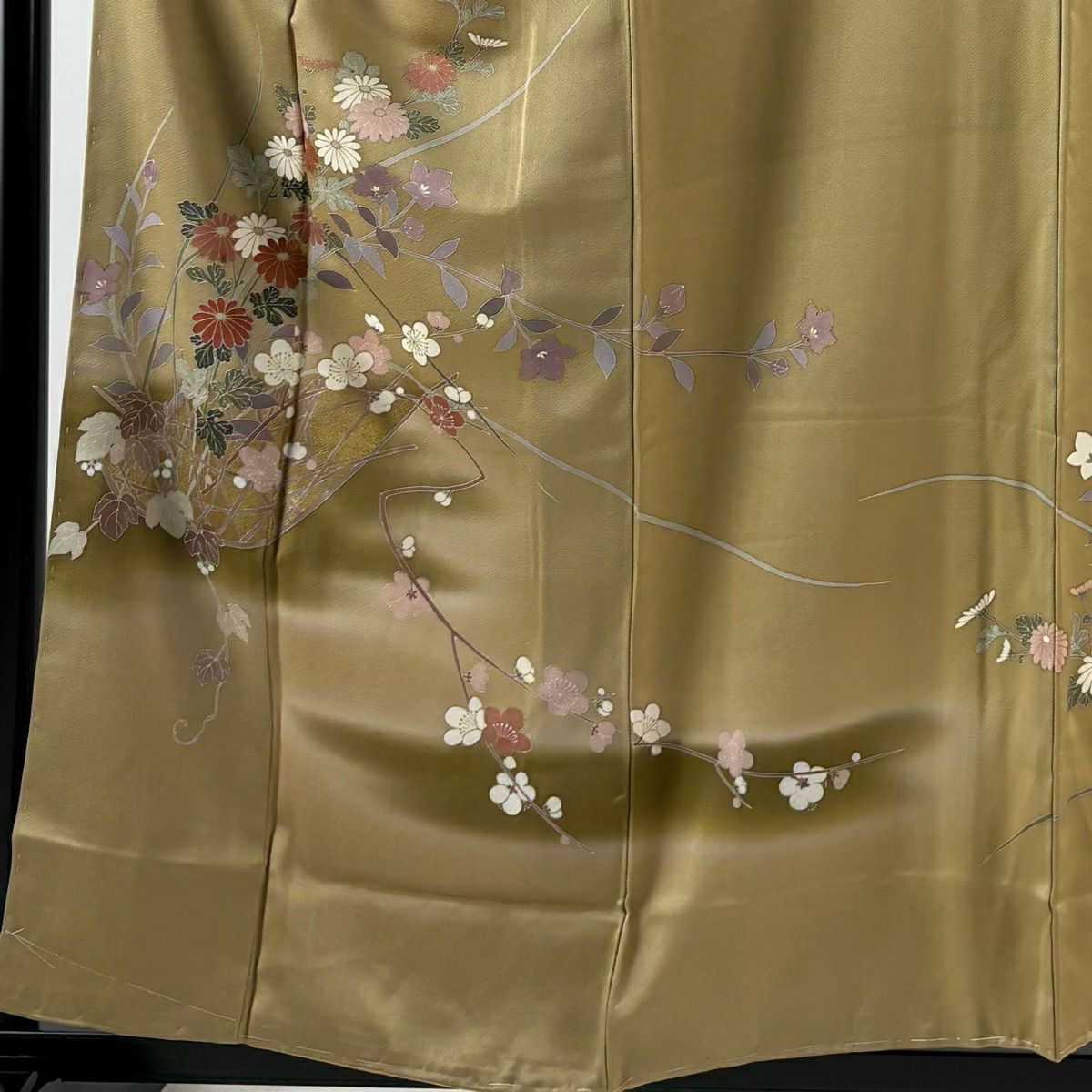訪問服 身長157cm 袖長66.5cm M 雙層 枝梅花 菊花 金銀彩 漸層 米色 純蠶絲 優品級