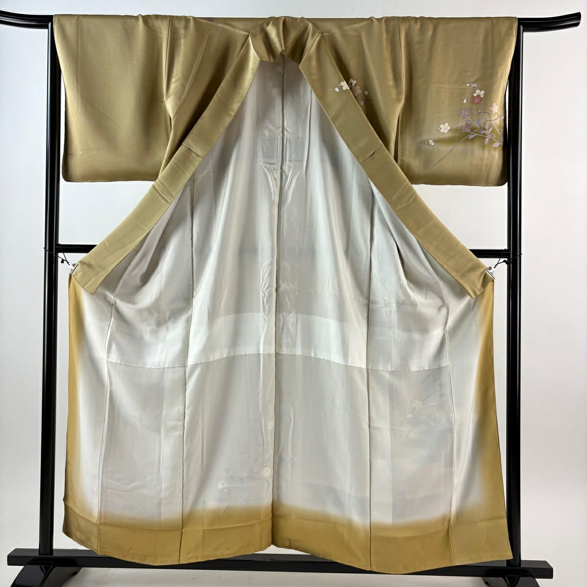 訪問服 身長157cm 袖長66.5cm M 雙層 枝梅花 菊花 金銀彩 漸層 米色 純蠶絲 優品級