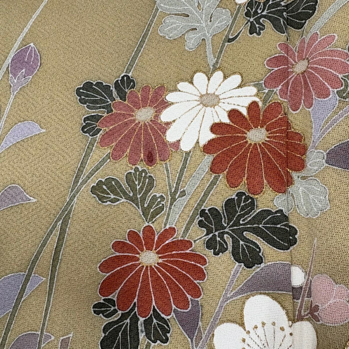 訪問服 身長157cm 袖長66.5cm M 雙層 枝梅花 菊花 金銀彩 漸層 米色 純蠶絲 優品級